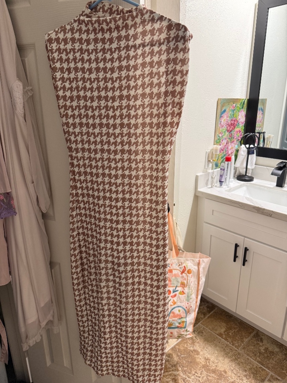 Maxi brown gingham print dress